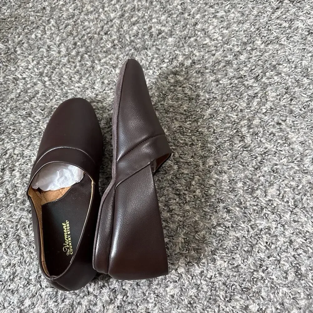 The Vermont Country Store Men's 9 Wide Leather Lounge Slippers Shoes Brown New